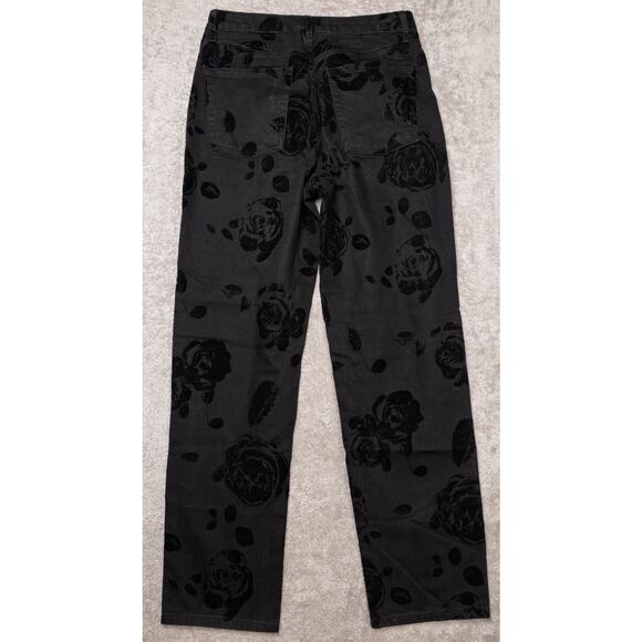 Wild Fable High Rise Straight Black Rose Velvet Denim Jeans Womens Size 8 - Picture 2 of 16